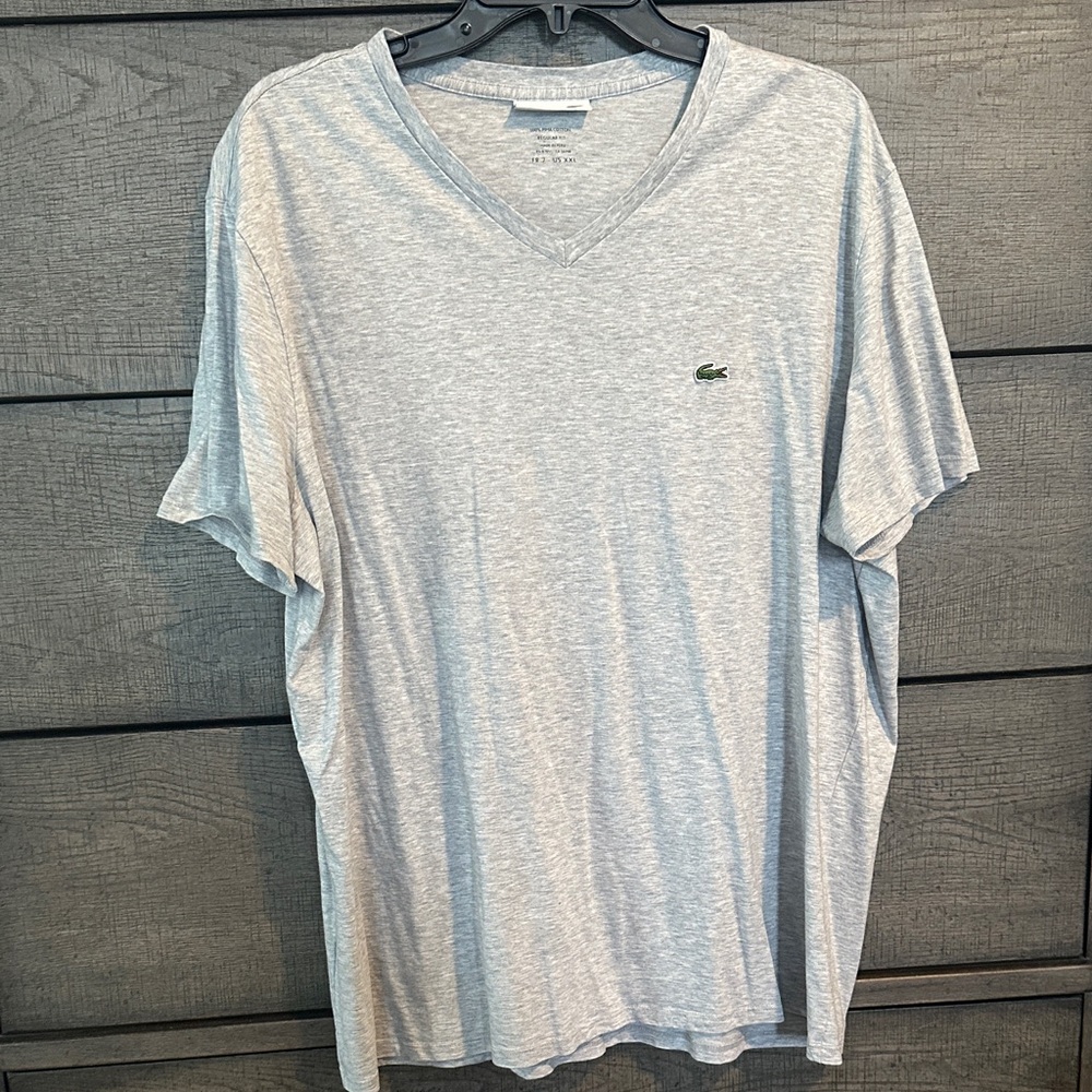 Lacoste Men's Light Gray V-Neck Tee Size 7 XXL